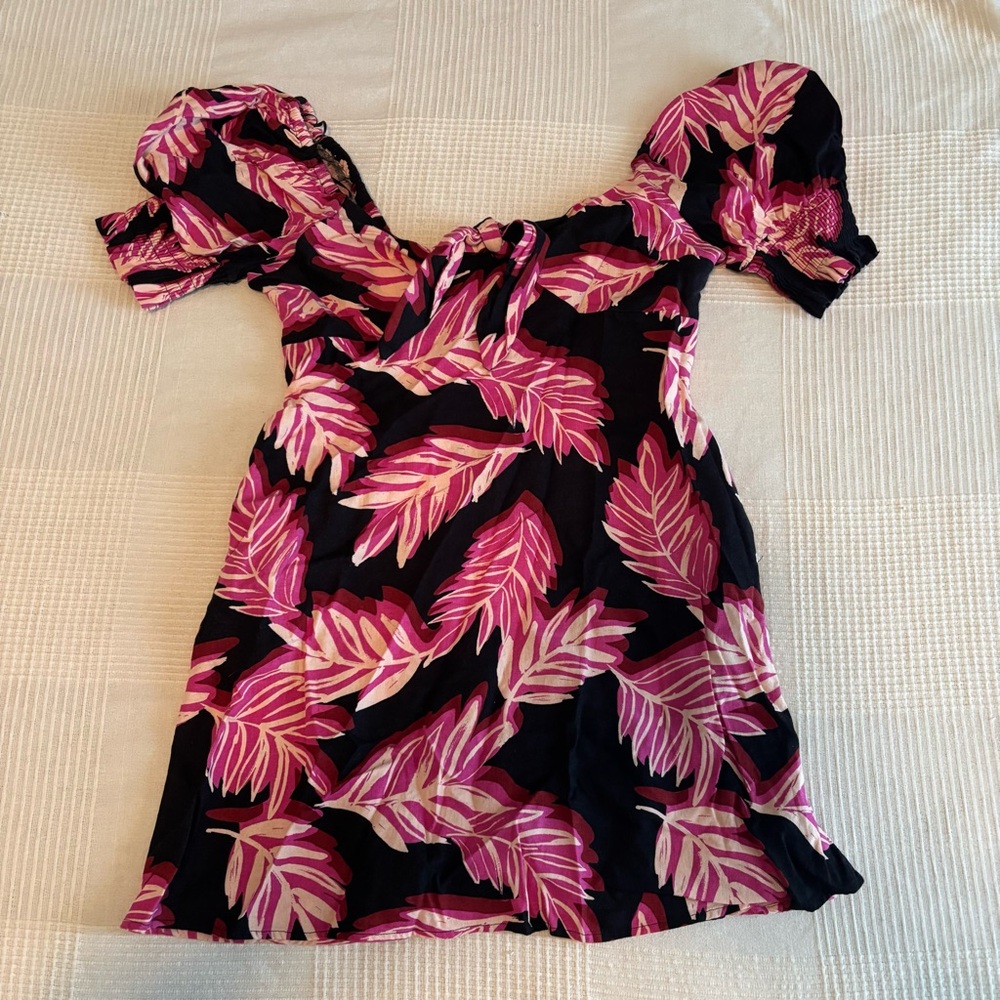 Pink and Black Leaf Print Dress